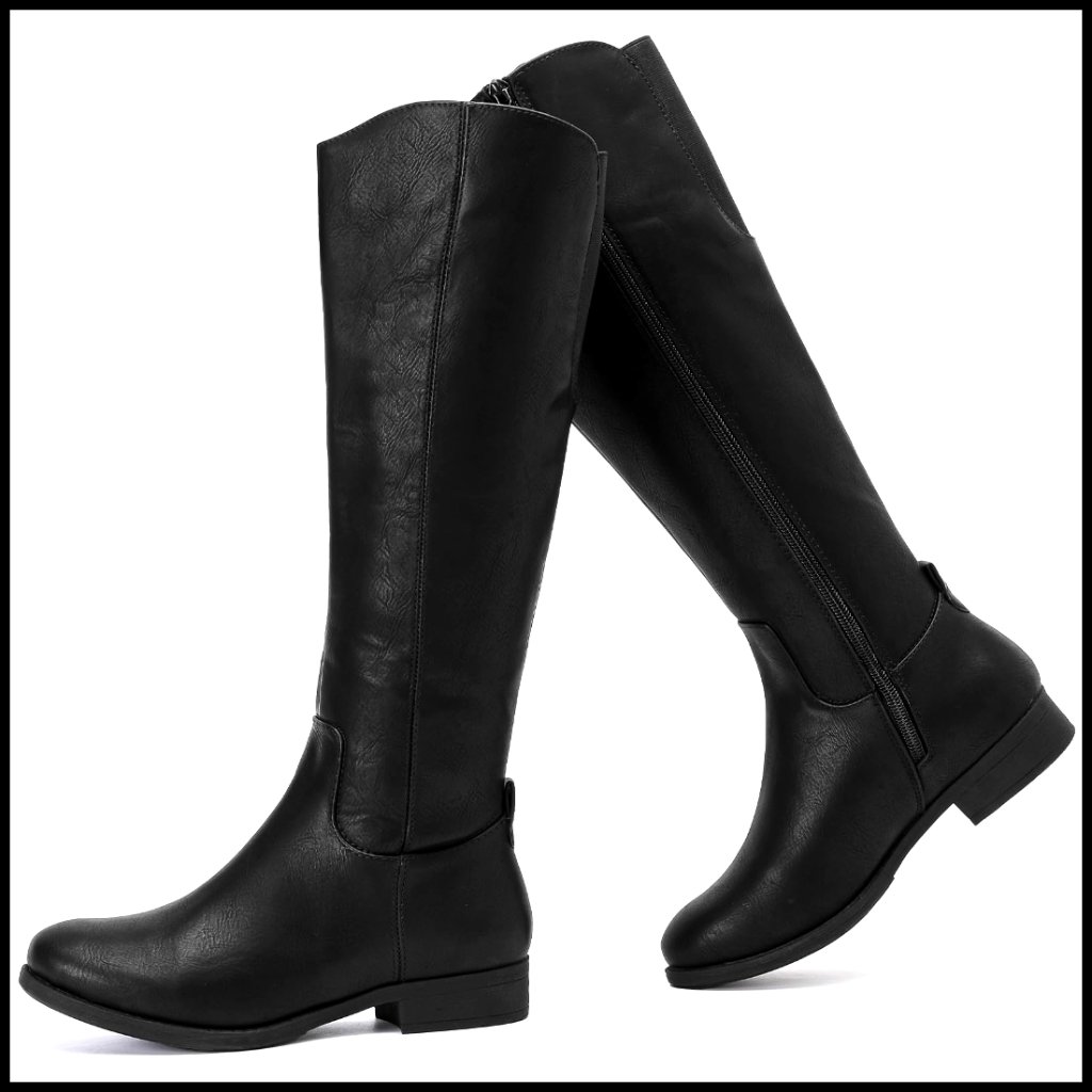 Knee High Riding Boots Classic Combat Style Round Toe Flat Winter Fashion